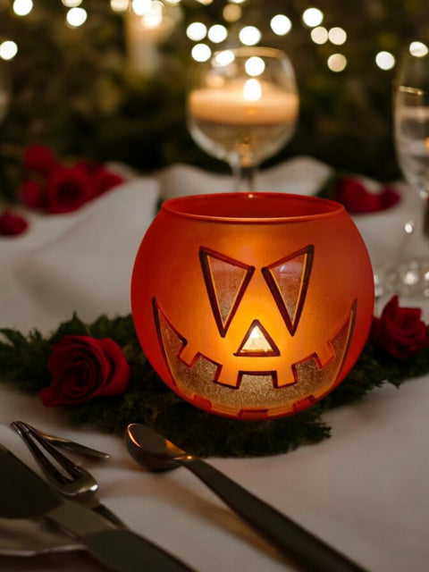 Jack-O'-Lantern Glass Candle Holder