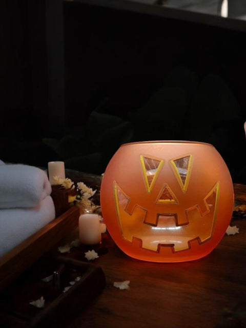 Jack-O'-Lantern  Glass Candle Holder