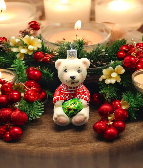 Hand Decorated Glass Keepsake Ornament - Charming Bear W PresentDesign