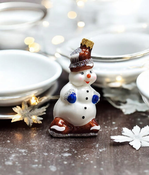 Hand Decorated Glass Keepsake Ornament - Charming Snowman Design