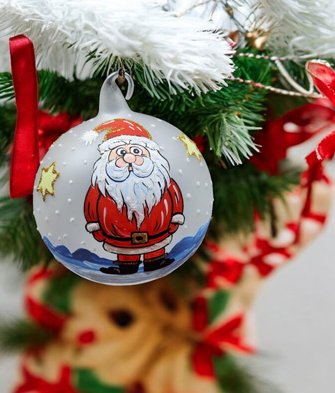 Frosted Blown Glass Ornament - Handcrafted -  Charming Santa Claus