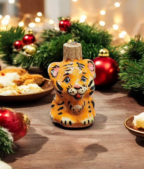 Hand Decorated Glass Keepsake Ornament - Charming Tiger Design