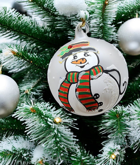 Frosted Blown Glass Ornament - Handcrafted -  Fat Snowman Design