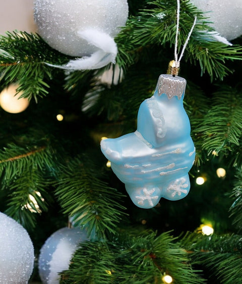 Hand Decorated Glass Keepsake Ornament - Blue Baby Carriage Design