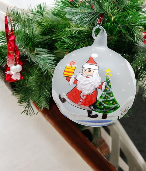 Frosted Blown Glass Ornament - Handcrafted -  Santa Claus Design