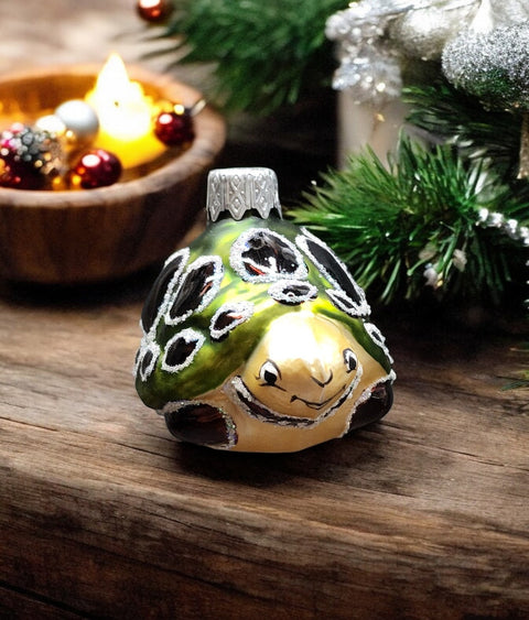 Hand Decorated Glass Keepsake Ornament - Charming Turtle/Tortoise Design