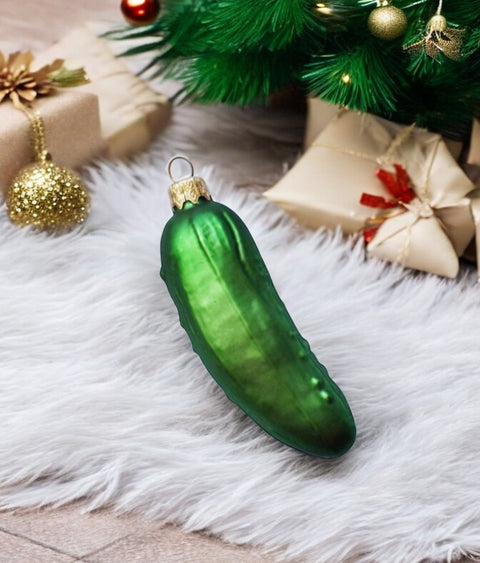 Hand Decorated Glass Keepsake Ornament - Charming Large Pickle Design