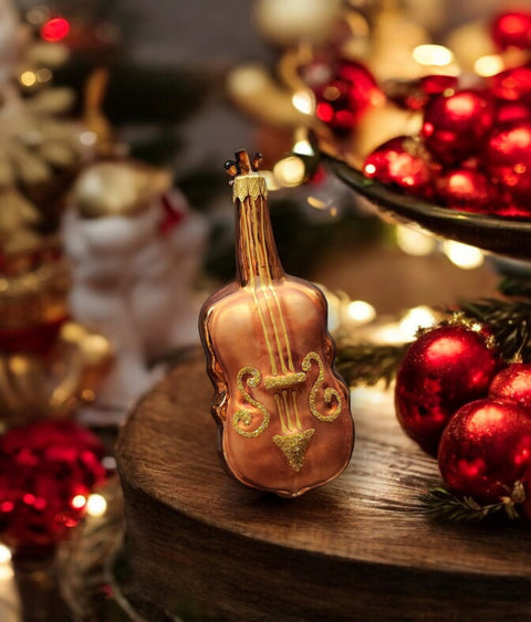 Hand Decorated Glass Keepsake Ornament - Charming Violin Design