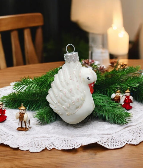 Hand Decorated Glass Keepsake Ornament - Charming White Swan Design