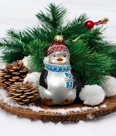 Hand Decorated Glass Keepsake Ornament - Charming Penguin Design