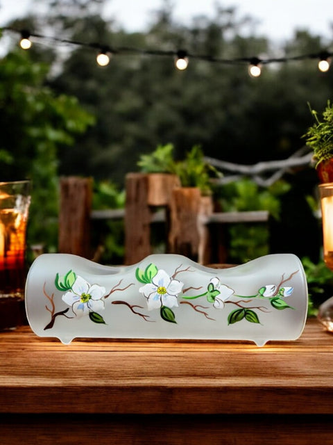 Frosted Glass Double Candle Holder - Dogwood Flower  Yule Log