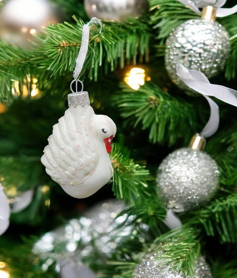 Hand Decorated Glass Keepsake Ornament - Charming White Swan Design