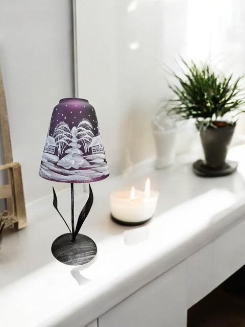 Purple Glass Lamp Candle Holder - White Cabins