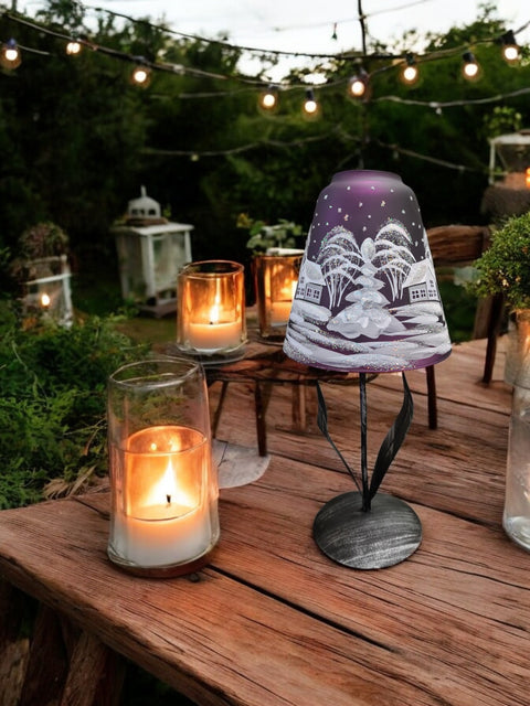 Purple Glass Lamp Candle Holder - White Cabins