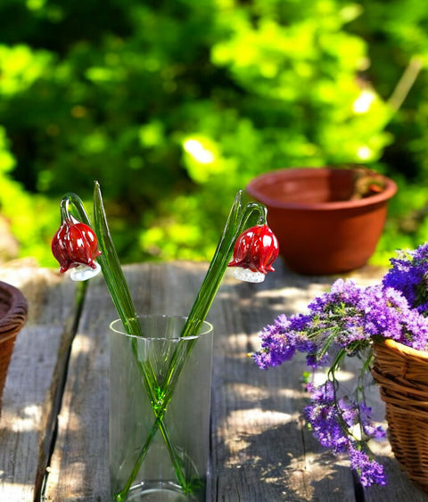 Red Glass Bellflower - Handcrafted Long Stem Flower