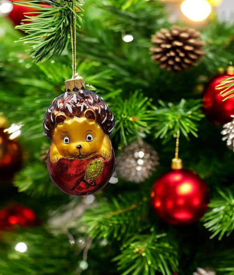 Hand Decorated Glass Keepsake Ornament - Charming Hedgehog In Apple Design