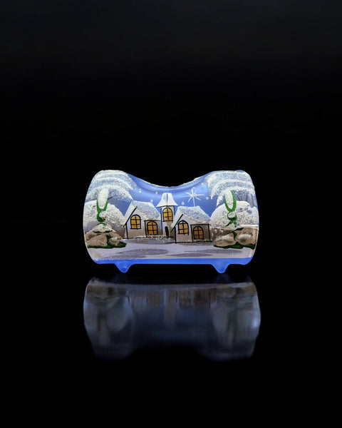 Light Blue Glass Single Candle Holder - White Cabins Yule Log Style