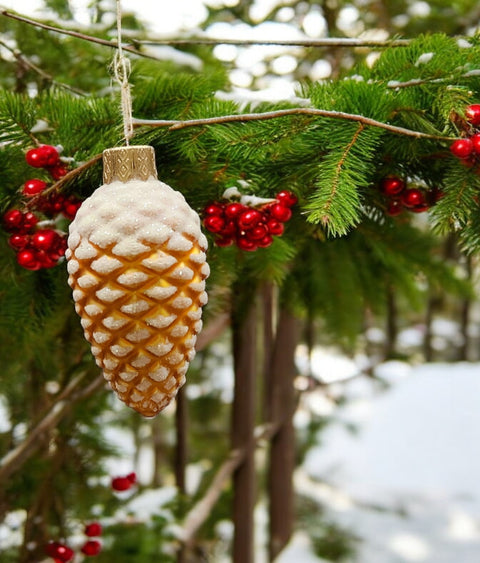 Hand Decorated Glass Keepsake Ornament - Charming Gold Pinecone Design