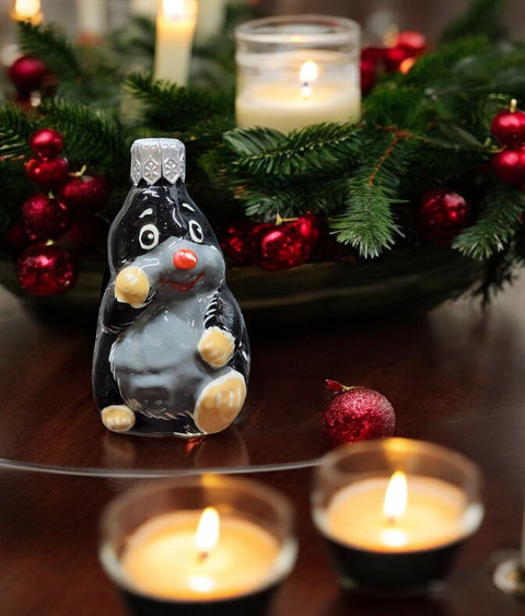 Hand Decorated Glass Keepsake Ornament - Charming Mole Design