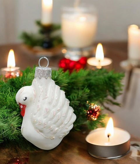 Hand Decorated Glass Keepsake Ornament - Charming White Swan Design