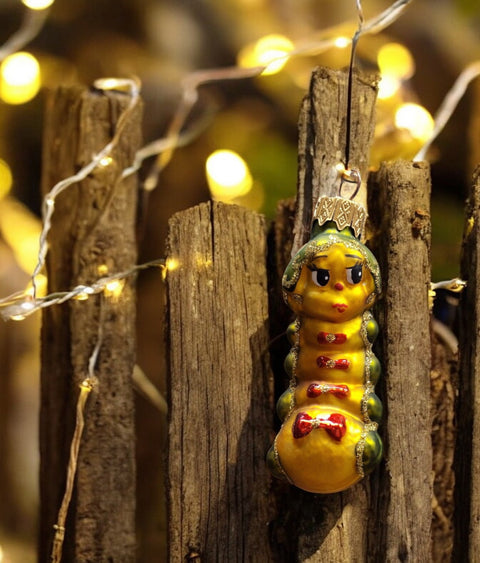 Hand Decorated Glass Keepsake Ornament - Charming Caterpillar Design