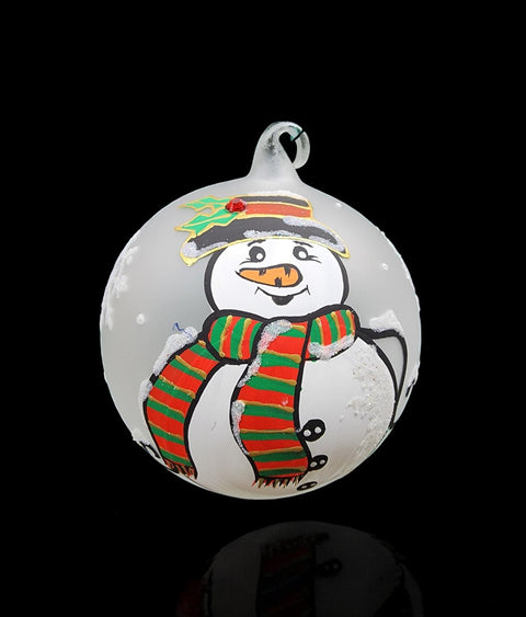 Frosted Blown Glass Ornament - Handcrafted -  Fat Snowman Design