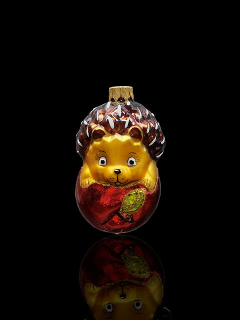 Hand Decorated Glass Keepsake Ornament - Charming Hedgehog In Apple Design