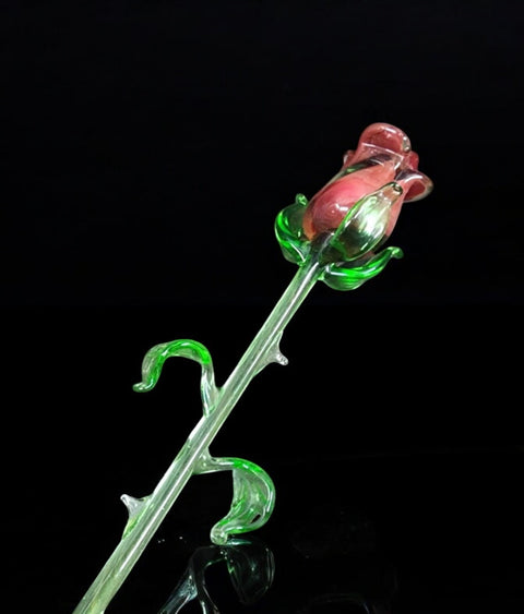 Red Glass Rose - Handcrafted Medium Stem Flower