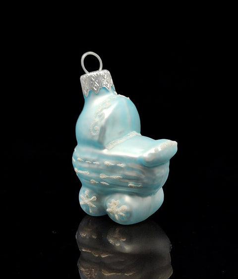 Hand Decorated Glass Keepsake Ornament - Blue Baby Carriage Design