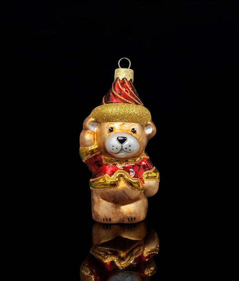 Hand Decorated Glass Keepsake Ornament - Charming Bear In Hat Design