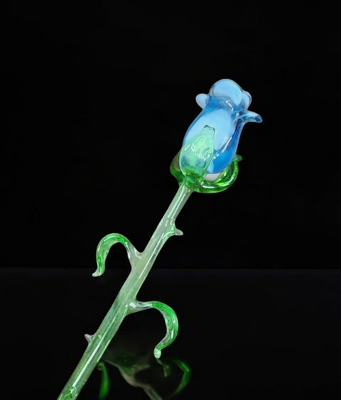 Light Blue Glass Rose- Handcrafted Long Stem Flower