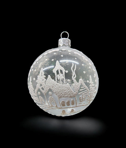 Frosted Blown Glass Ornament - Handcrafted -  Winter Cabins Design