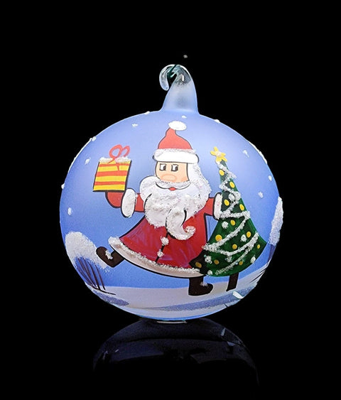 Light Blue Blown Glass Ornament - Handcrafted -  Santa Claus