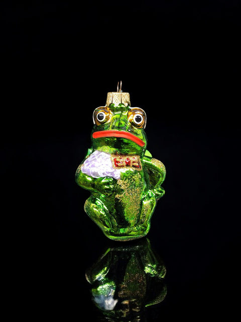 Hand Decorated Glass Keepsake Ornament - Charming  Frog Design