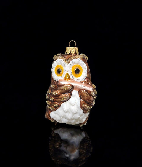 Hand Decorated Glass Keepsake Ornament - Charming Owl w/ Flute Design