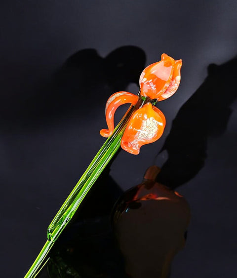 Orange Glass Iris - Handcrafted Long Stem Flower