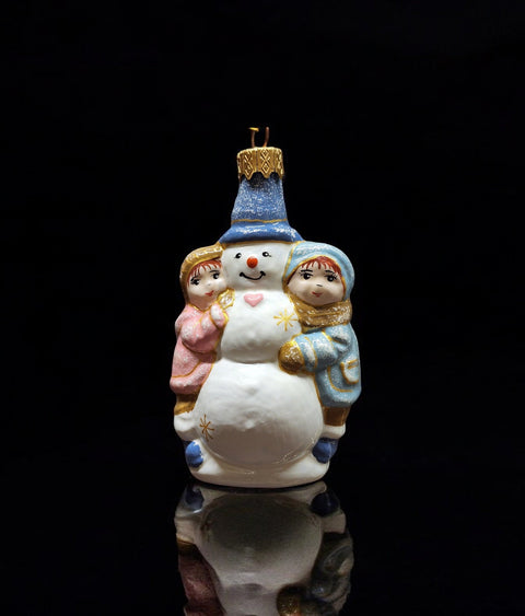 Hand Decorated Glass Keepsake Ornament - Charming Snowman & Kids