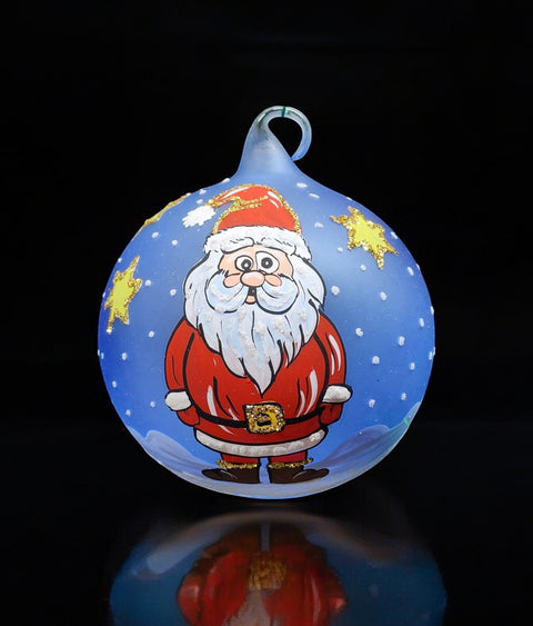 Light Blue Blown Glass Ornament - Handcrafted -  Santa Claus Design