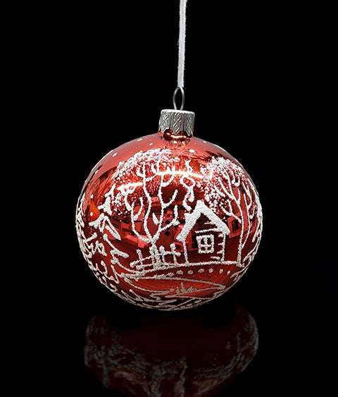 Red Blown Glass Ornament - Handcrafted -  White Cabins Design