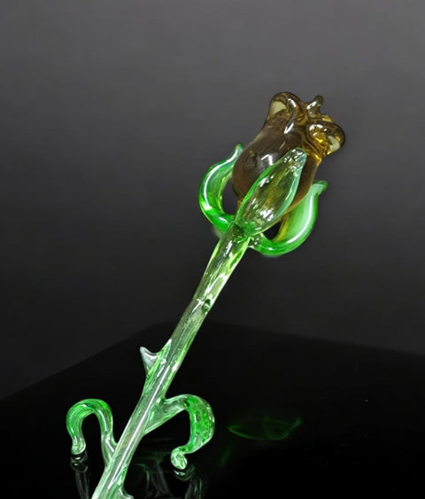 Amber Glass Rose - Handcrafted Medium Stem Flower