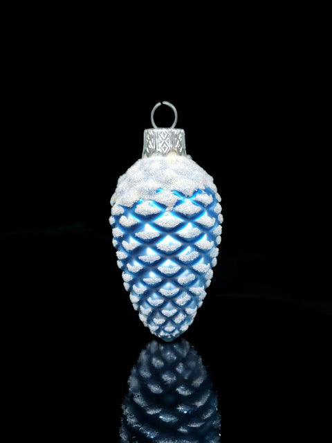 Hand Decorated Glass Keepsake Ornament - Charming Blue Pinecone Design