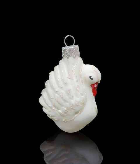 Hand Decorated Glass Keepsake Ornament - Charming White Swan Design