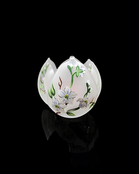 Frosted Glass Lotus Blossom Candle Holder  - Dogwood Flower