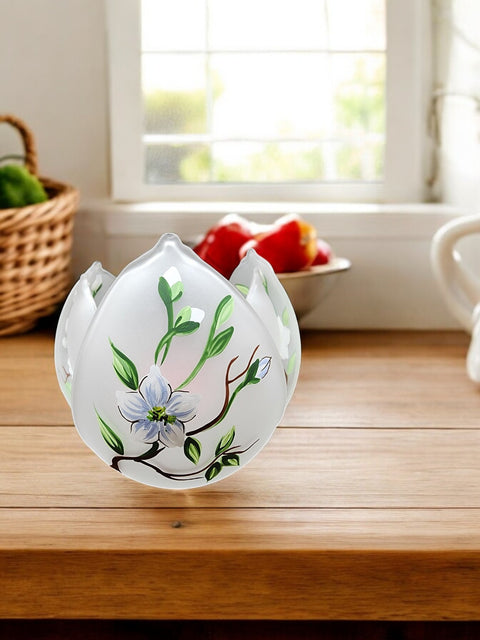 Frosted Glass Lotus Blossom Candle Holder  - Dogwood Flower