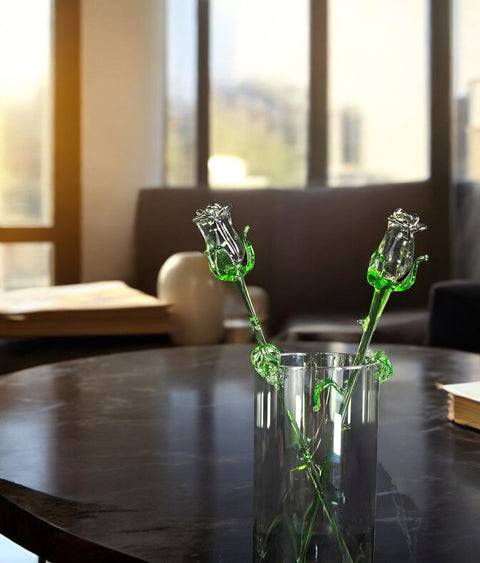 Clear Glass Rose - Handcrafted Long Stem Flower