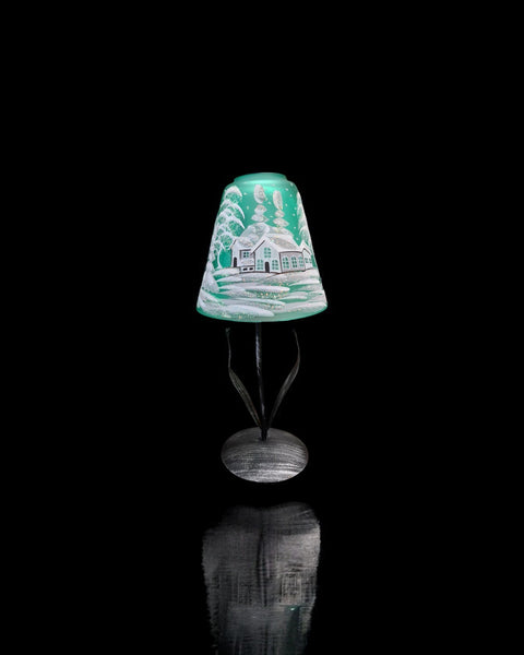 Green Glass Lamp Candle Holder - White Cabins