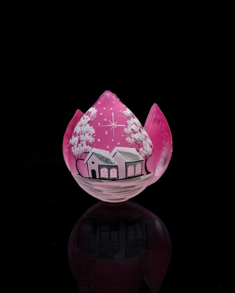 Pink Glass Lotus Blossom Candle Holder  - White Cabins