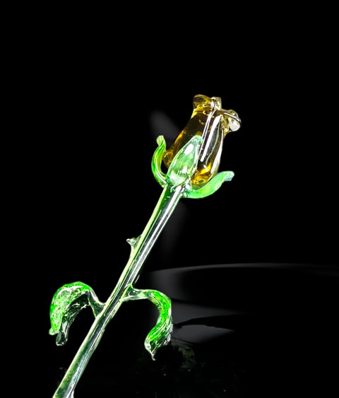 Amber Glass Rose - Handcrafted Long Stem Flower