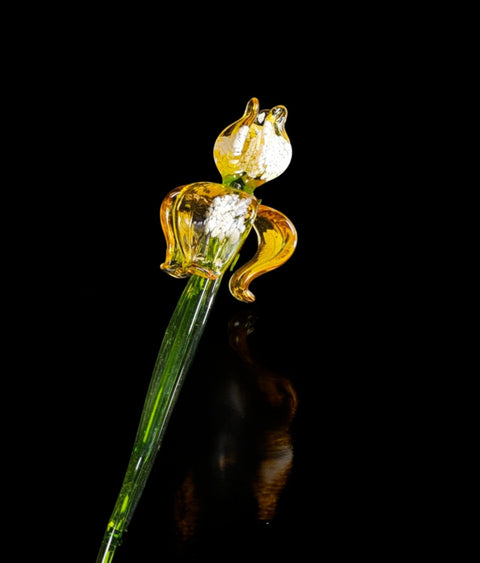 Amber Glass Iris- Handcrafted Long Stem Flower