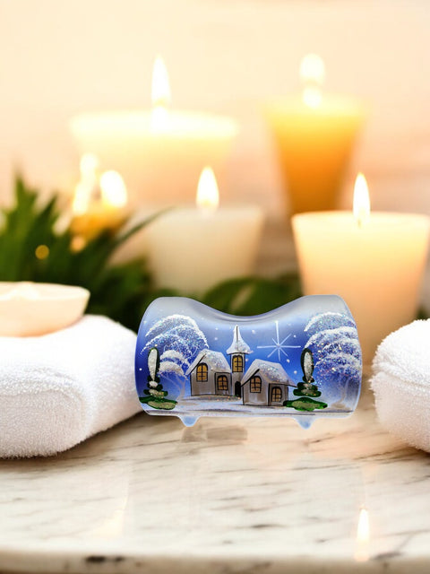 Blue Glass Single Candle Holder  - Brown Cabins Yule Log Style